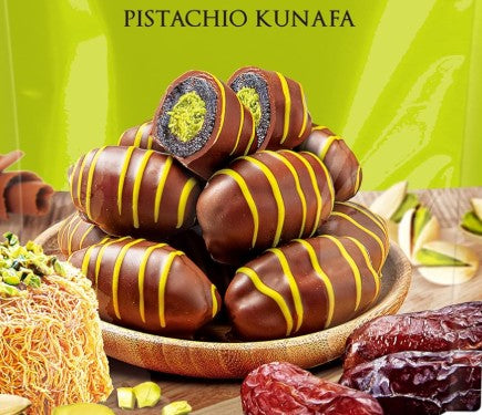 Pistachio Kunafa Dates Coated with Luxury Chocolate Square Box