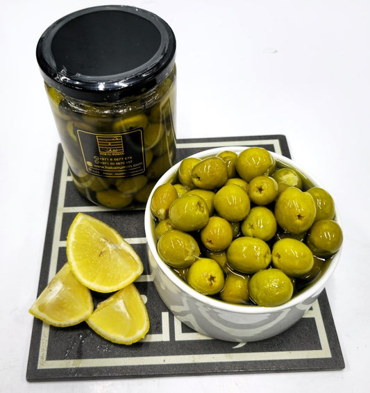Green Olives Stuffed Lemon Without Salt Dipped In Olive Oil