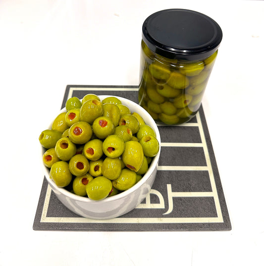 Green Olives Stuffed Capsicum Without Salt Dipped In Olive Oil