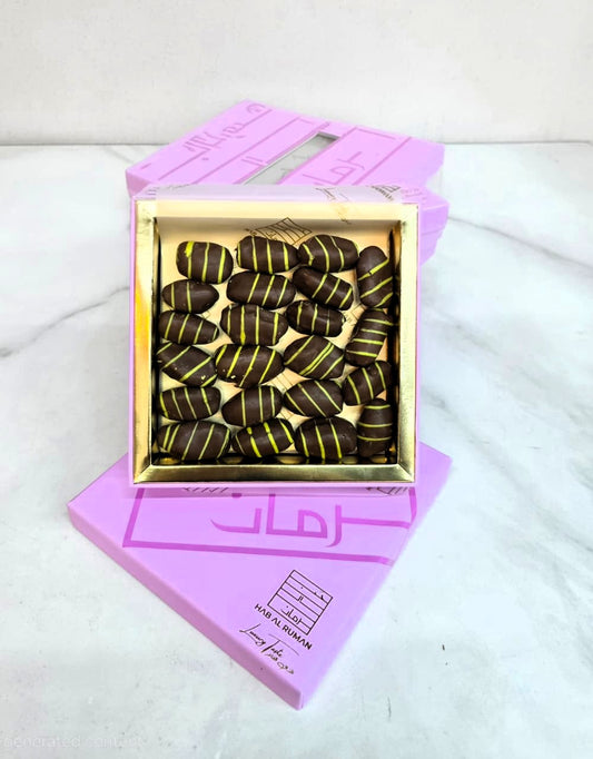 Pistachio Kunafa Dates Coated with Luxury Chocolate Square Box
